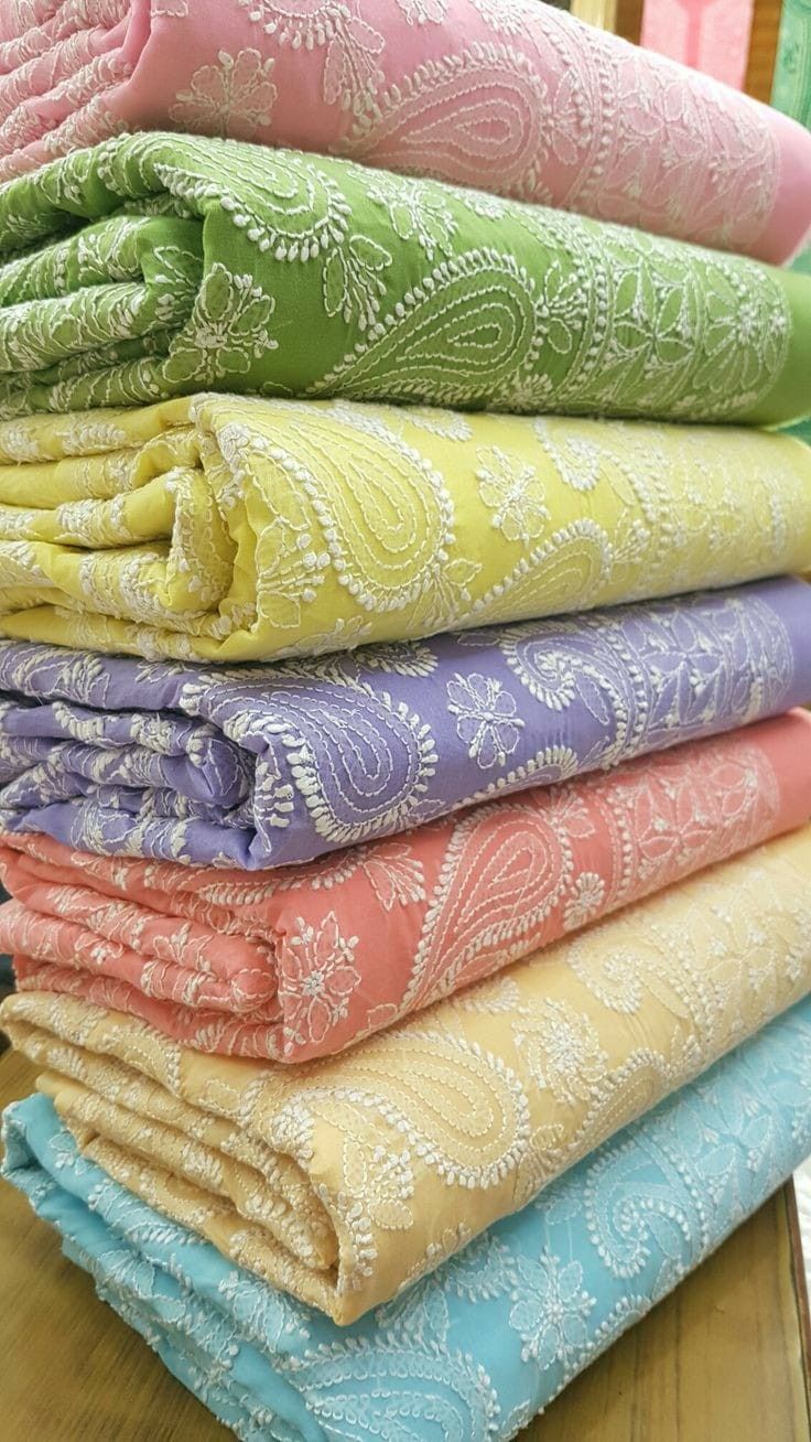 Pink chikankari embroidery fabric