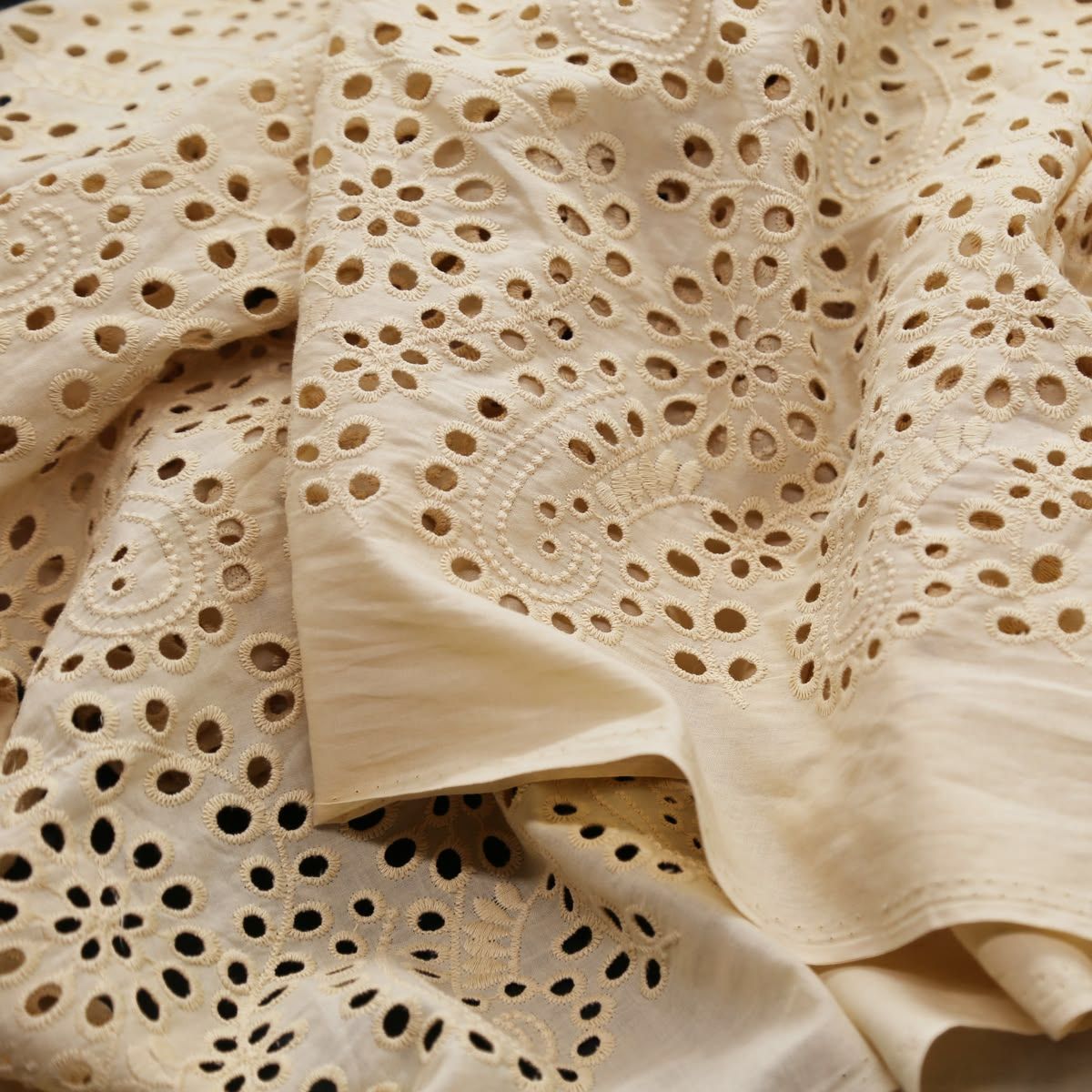 Blue beaded embroidery fabric