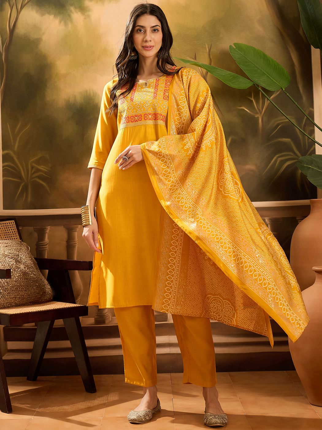 Yellow bandhani set